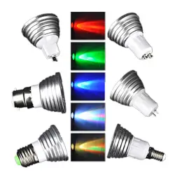 Алюминий серебро прожектор RGB 3 Вт AC85-265V/12 В MR16 GU10 E27 E14 B22 с дистанционным управлением 16 видов цветов LED RGB 3 Вт spotlight