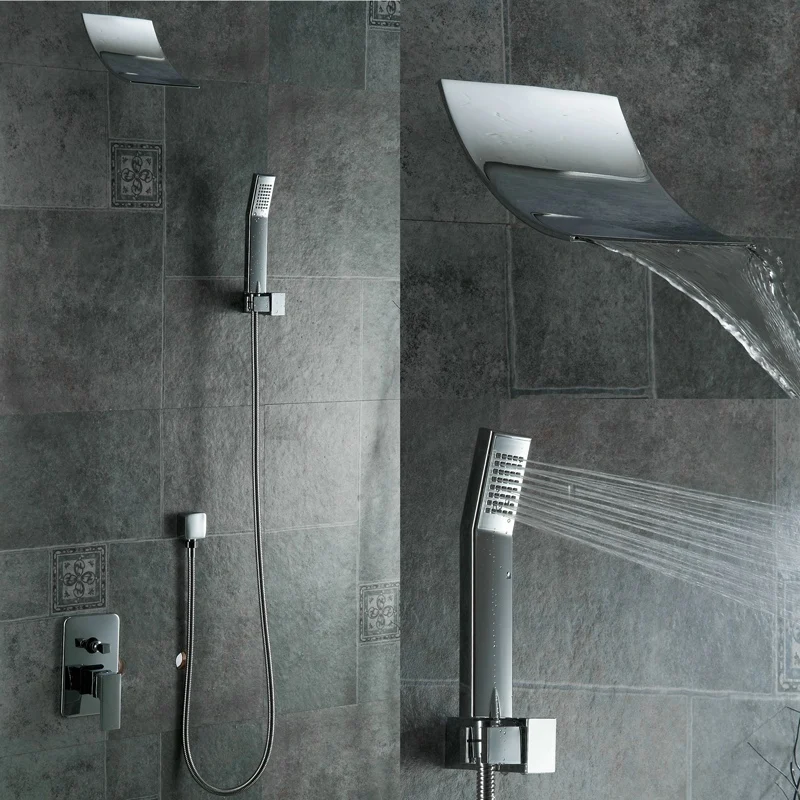 Free shipping new fashion square waterfall shower set wall mounted shower faucet kit PB 304in