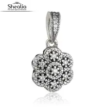 SHEALIA 925 Sparkling Cristalizado Colgante Floral de Navidad Encantos de Los Granos Para Hacer La Joyería Diy Pulseras de Las Mujeres