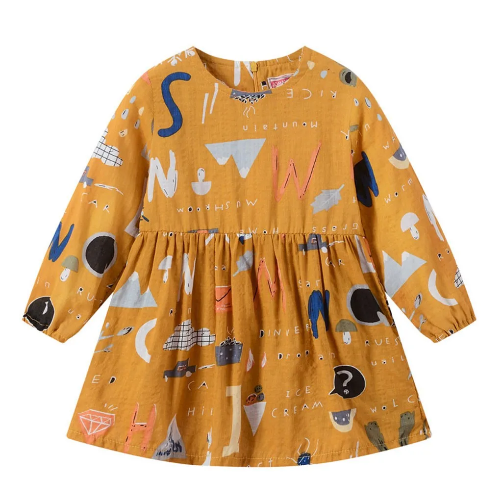 

Children's Dresses Toddler Winter Toddler Baby Kids Girls Long Beautiful Sleeve Print Zipper Princess Dresses Clothes Feb 12