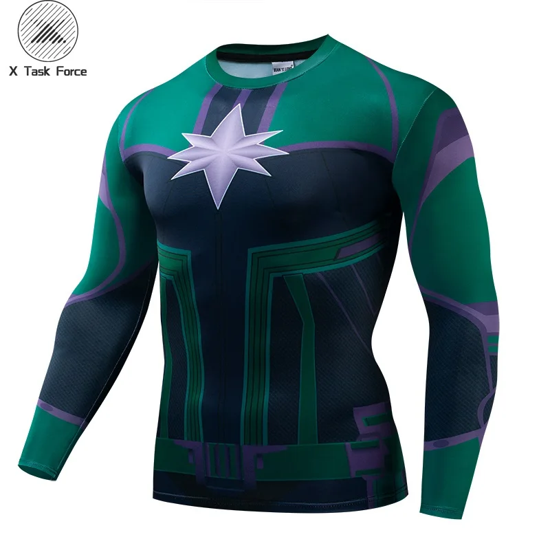 

2019 New arrive popular movie Captain Marvel 3D Printed T-shirts Men Marvel Super-Heroes compression Fitness Clothing Male Tops