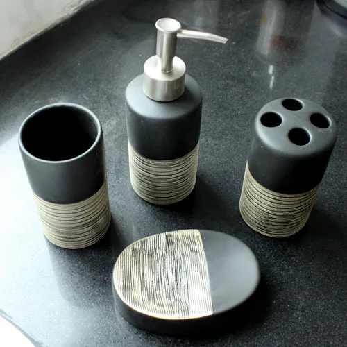 

Hot 4Pcs Bathroom Accessory Set Toilet Requisites Soap Dish, Liquid Dispenser, Toothbrush Holder, Tumbler Bathroom Gift