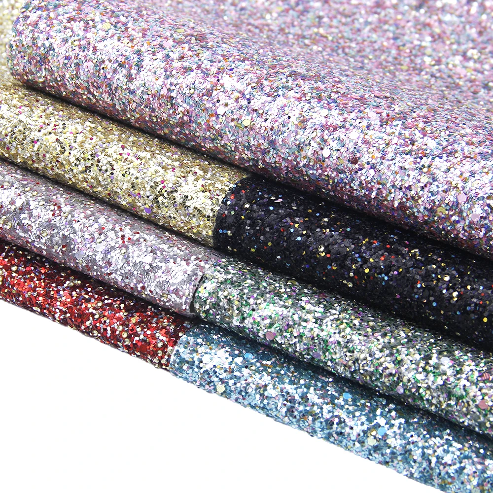 

david angie 7pcs/set 20*34cm Chunky Glitter Synthetic Leather Set DIY Garment Bow Bag Decoration Faux Leather Fabric,1Yc7298