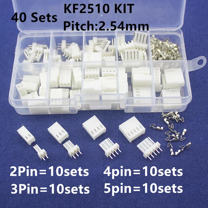 KF2510 наборы 40 комплектов в коробке 2p 3p 4p 5 pin 2,54 мм Шаг Терминал/корпус/контактный разъем соединители адаптер