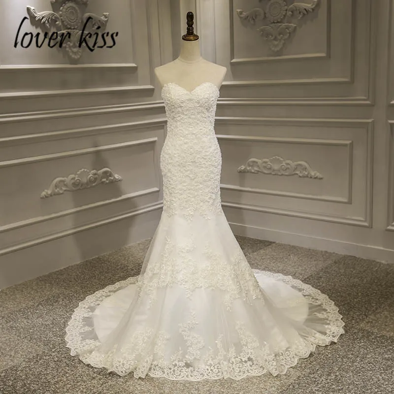 Lover Kiss Vestido De Noiva потрясающие свадебные платья русалки без бретелек свадебное платье невесты полный бисерный лиф Свадебные платья robe mariage