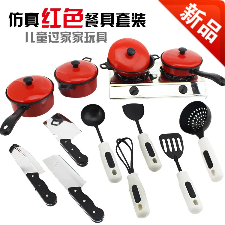 

17 In 1 Set kid's Indoors Games Girl's Simulation Red Tableware Kitchen Toys Baby Kitchen Toys Make Friend's Fun Game of Cooking
