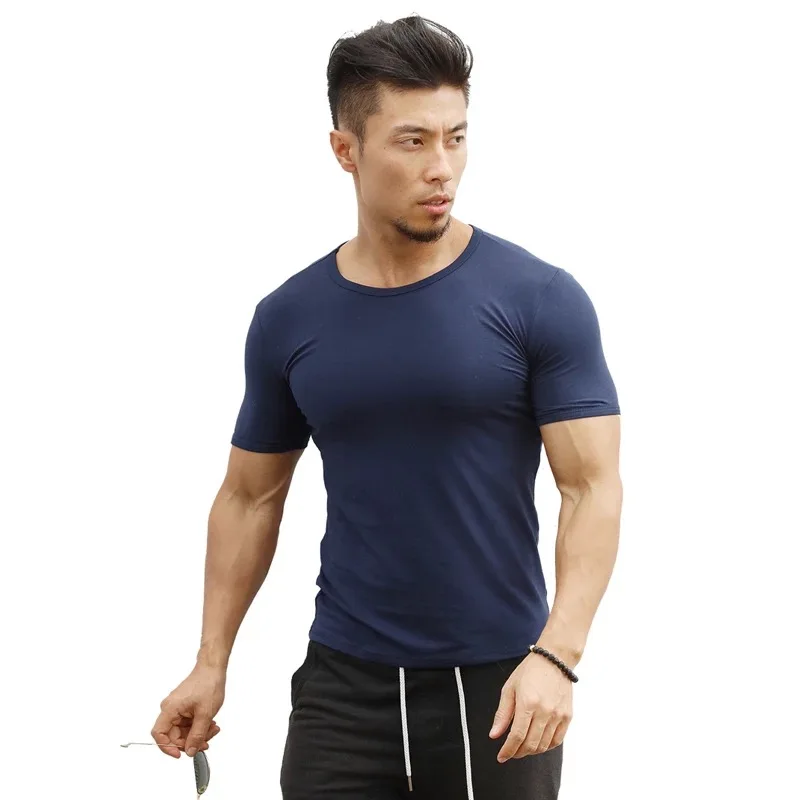 

5167H-Workout fitness men Short sleeve t shirt men thermal muscle bodybuilding wear compression Elastic Slim exercise clothing