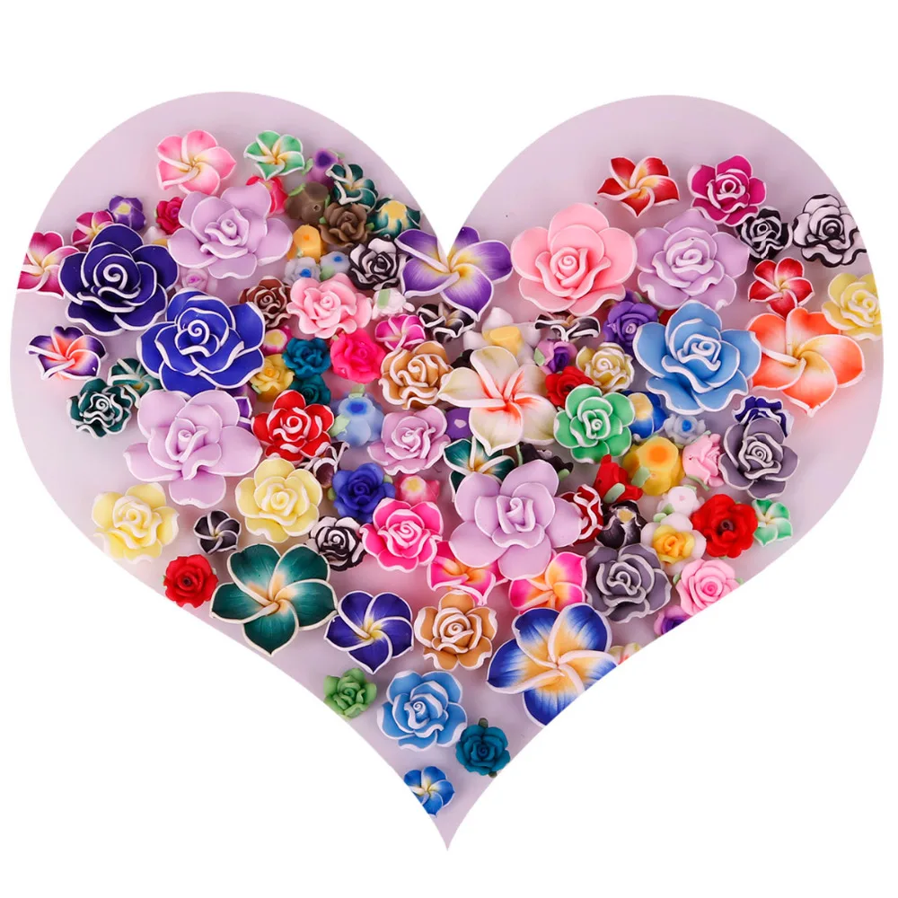 

30-50pcs/lot DIY Bohemia Jewelry Multisize Polymer Clay Flower Beads Mix Color Fit Bracelet Carft For Woman Romantic Gift