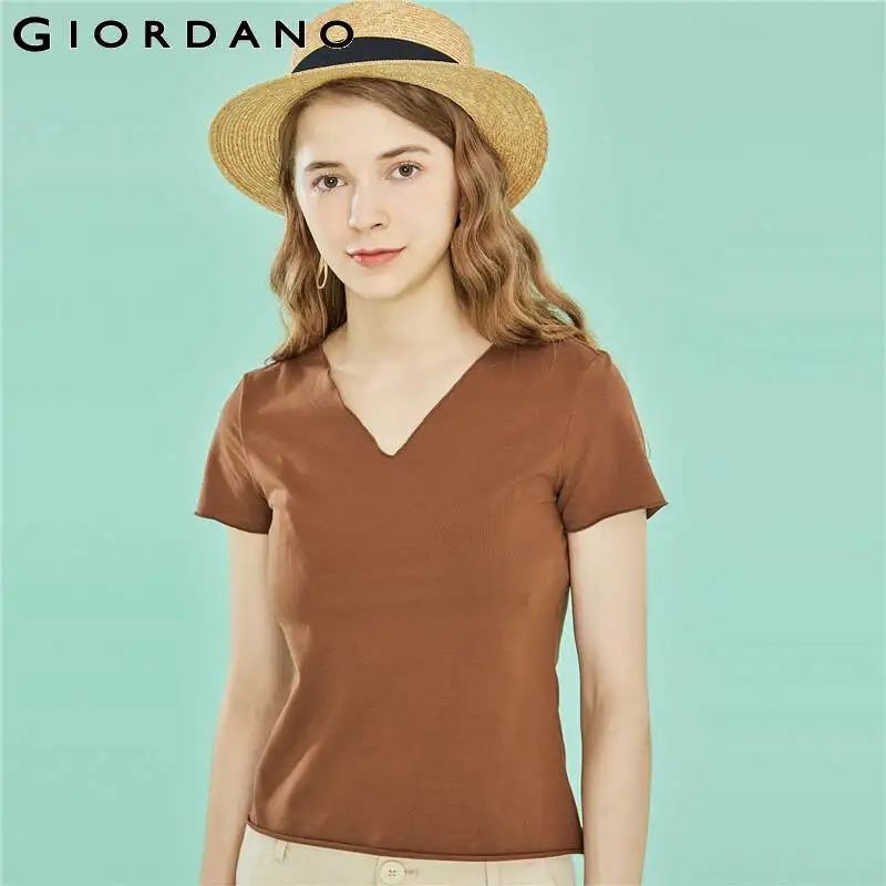Giordano женская футболка с v-образным вырезом Однотонная Femme хлопок-спандекс