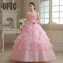 Настоящая фотография, vestido de noiva de, новинка, корейский стиль, цветы, без бретелек, розовый, красный, принцесса, свадебное платье, на шнуровке, бальное платье