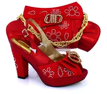 High Qulity African Woman High Heel Shoes And Bags Set Hot Selling Italian Pumps Shoes And Bag Set For Wedding Red Color MM1019