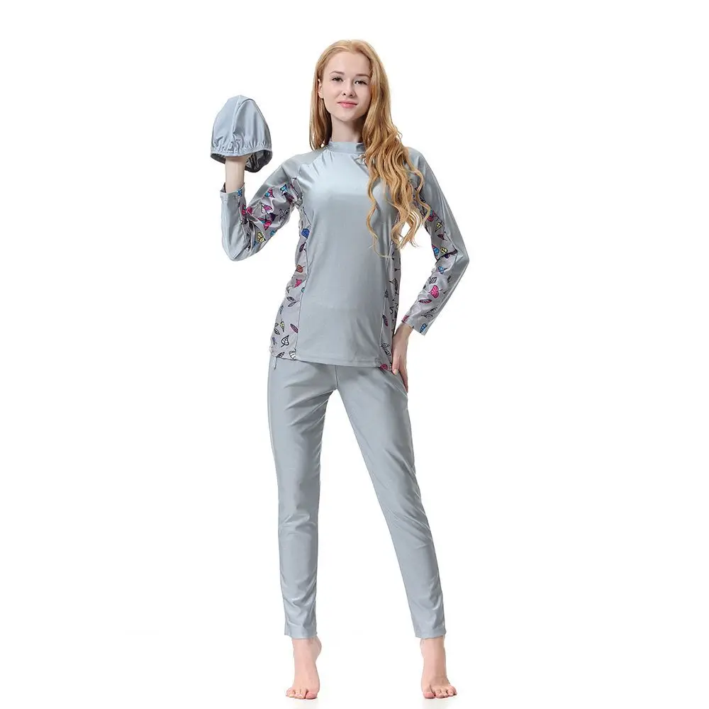 

High Elastic Muslim Ladies Print Swimming Wear Women Hajib Islamic Long Sleeve Swim Suit With Anti-exposure Cord Buckle 2018