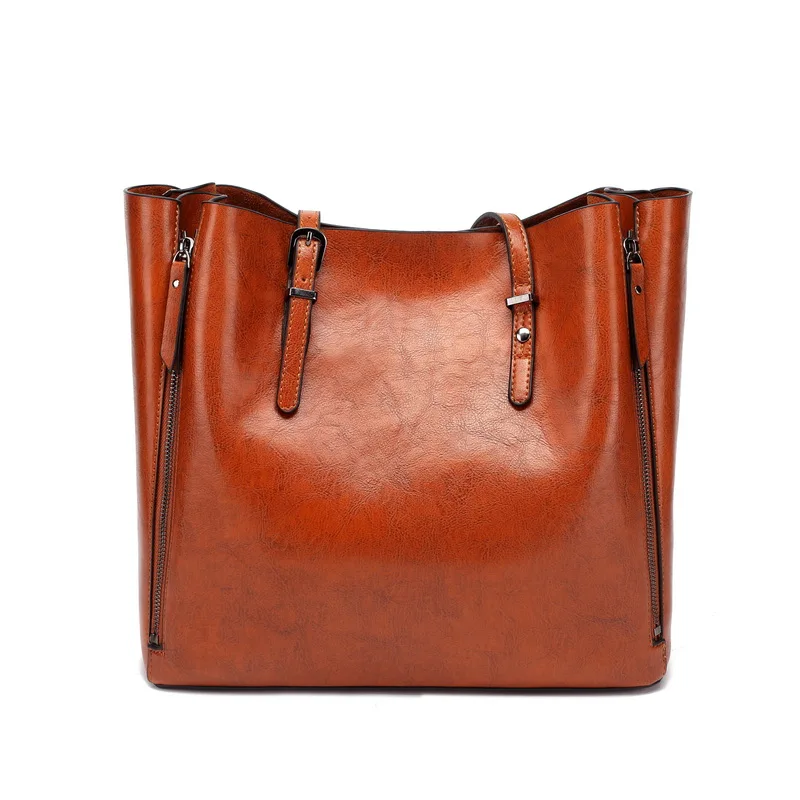 Beste Funmardi Brand Design Wasachtige Lederen Handtas Luxe Hoge Kwaliteit Vrouwen Zakken Hoge Capaciteit Bakken Tas Rits Lederen Tas WLHB1723B