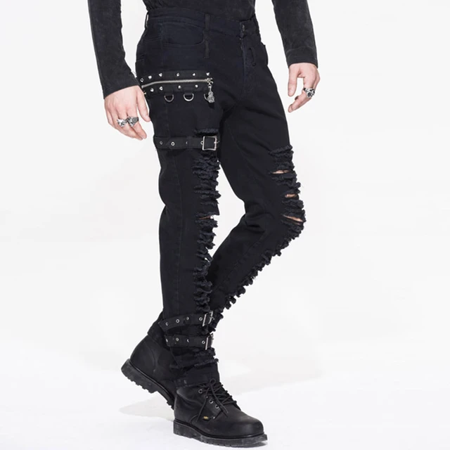 Pantalones largos con agujeros para hombre, calzas largas con agujeros, Punk Steam, Heavy Metal Rock, con agujeros en la parte delantera, rasgados, Otoño Invierno _ - AliExpress Mobile