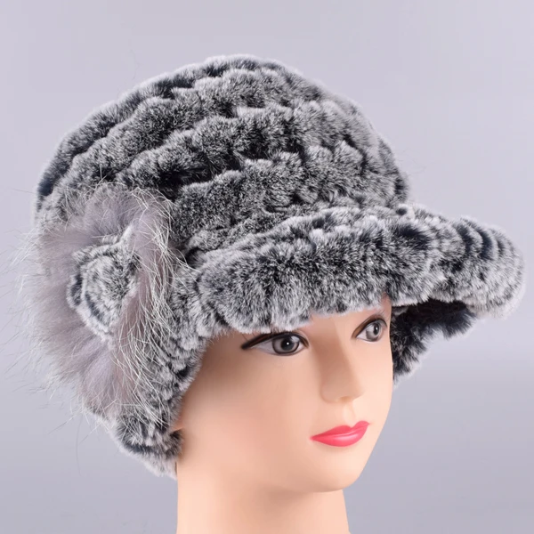 Raglaido кролика Cap поля шляпы для женщин зима цветочные Настоящее Рекс меховая шапка эластичные шапочки теплые модные женские зимние шляпа LQ11206 - Цвет: grey