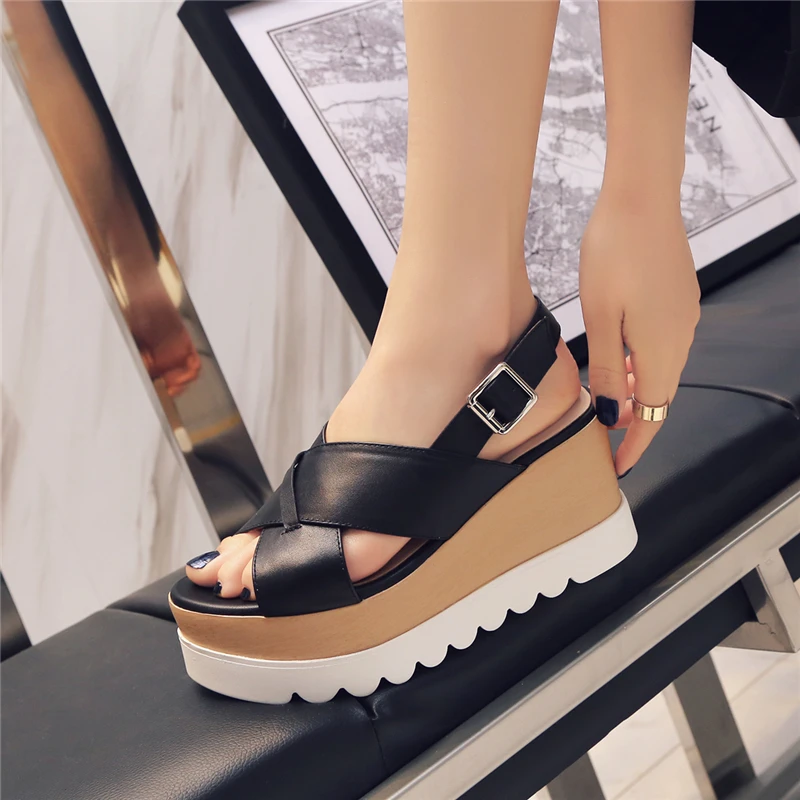 DoraTasia/ г., новые летние женские сандалии на толстой платформе модная летняя обувь из натуральной лакированной кожи для ДЕВУШЕК Женская обувь на танкетке
