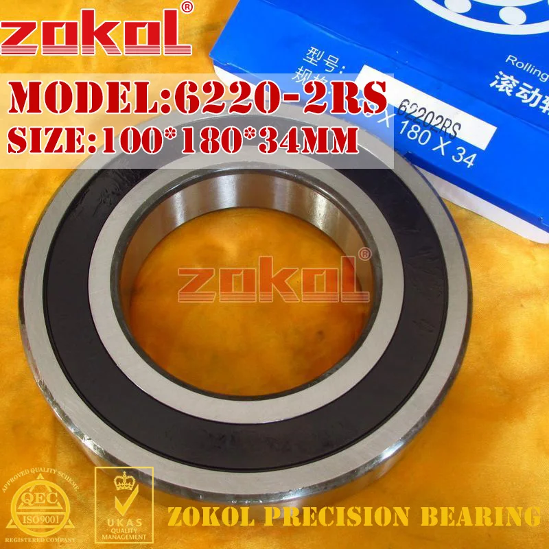 ZOKOL 6220RS bearing 6220 2RS 180220 6220-2RS Deep Groove ball bearing 100*180*34mm zokol bearing 6211 n 2rs 6211 2rsn snap ring groove deep groove ball bearing 55 100 21mm