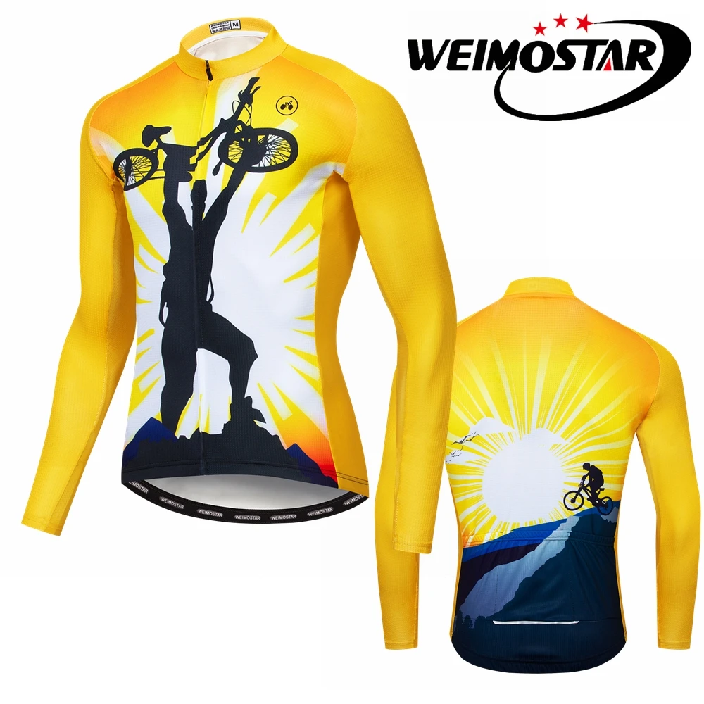 

WEIMOSTAR 2019 Top quality Autumn Reflective Cycling Jersey Classic long sleeve cycling clothing Pro Bike Wear Yellow
