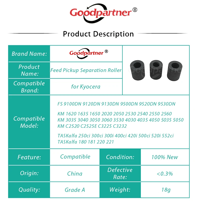 10SET 2AR07230 2AR07240 2AR07220 Feed Separation Pickup Roller for Kyocera KM 1620 1650 2020 2050 3035 3040 4030 5035 5050 2550 roller of printer