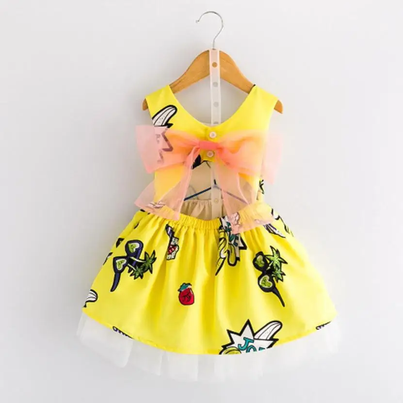 

Fancy design Toddler Kids Baby Girls Princess Party Clothes Printing Sleeveless Tutu Dresses yellow sunny July30