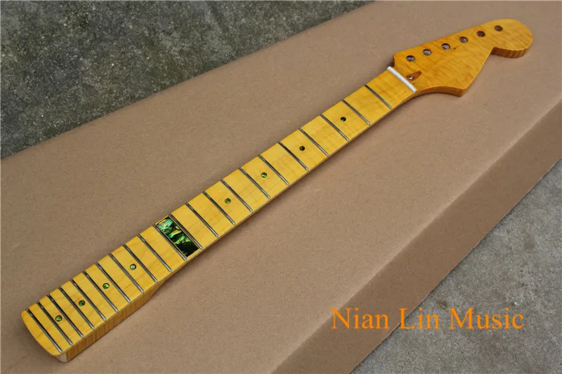 

Hot Sale 6-String Guitar Neck,Vintage Yellow Maple Fingerboard,Flame Maple Neck,Colorful Abalone Fret Marks Inlay,can be Custom