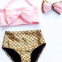 Комплект одежды из 3 предметов для маленьких девочек, детский купальный костюм бикини комплект бантом ванный комплект повязка на голову с бантом, костюм, одежда для детей комплект От 2 до 7 лет