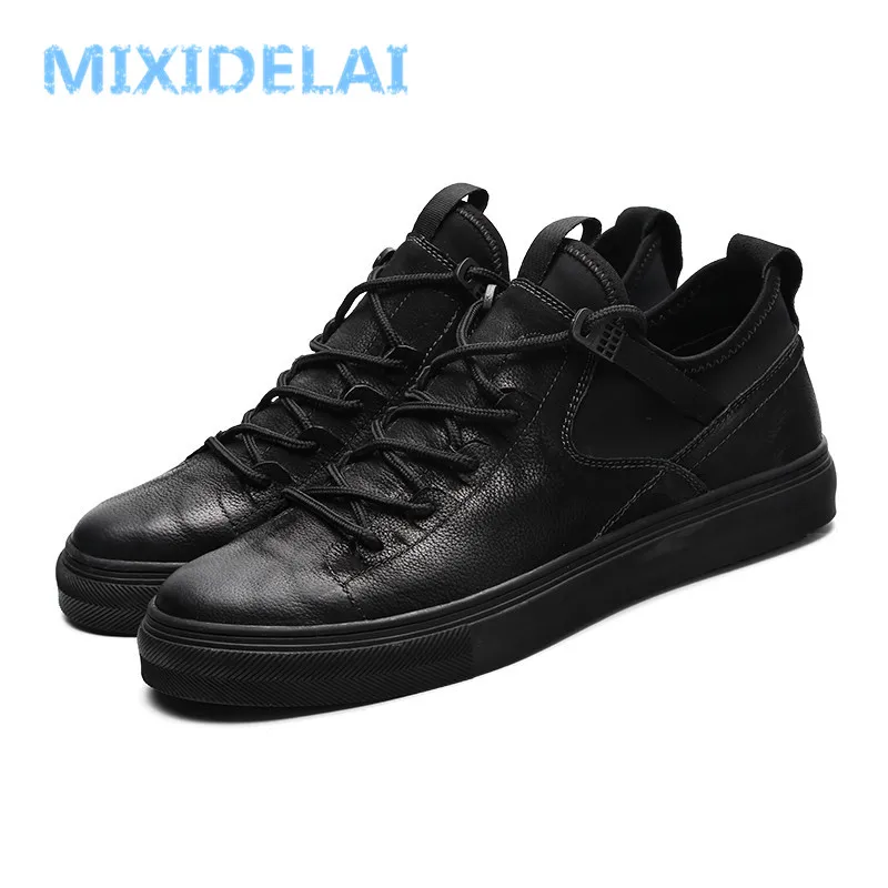 MIXIDELAI/кроссовки из натуральной кожи первого класса; мужская повседневная обувь; модная мужская обувь на плоской подошве со шнуровкой; дышащая обувь черного цвета