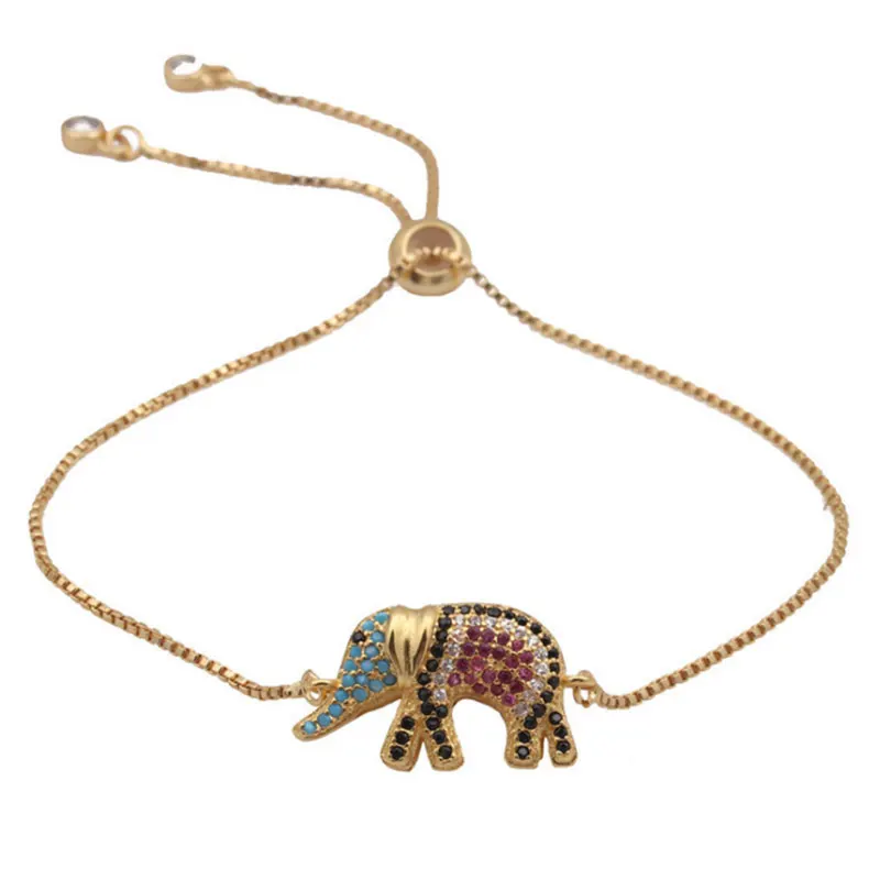 

Adjustable Elephant Charms Bracelets For Women Sliding CZ Paved Gold Color Chain Bracelets Women Simple Animal Jewelry