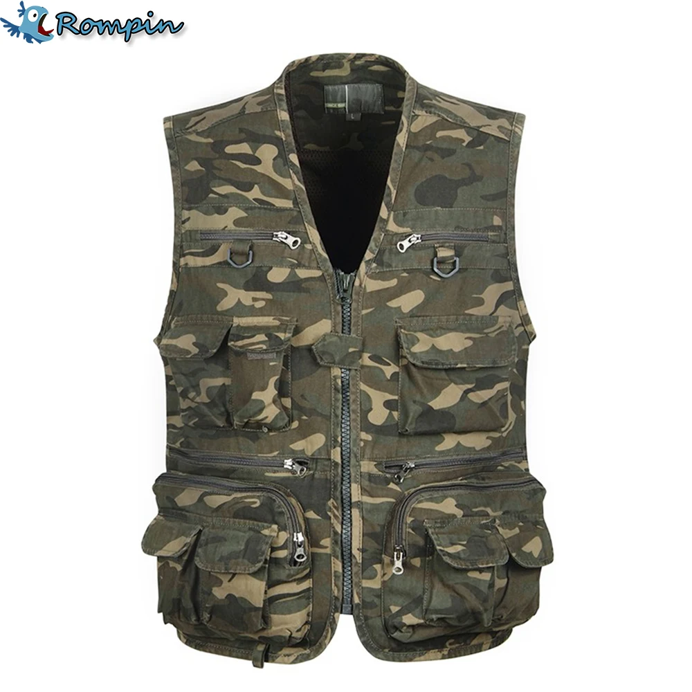 

Rompin Fishing Vest Fishing Pack Outdoor Handy Adjustable Fly Vest big size camouflage army color