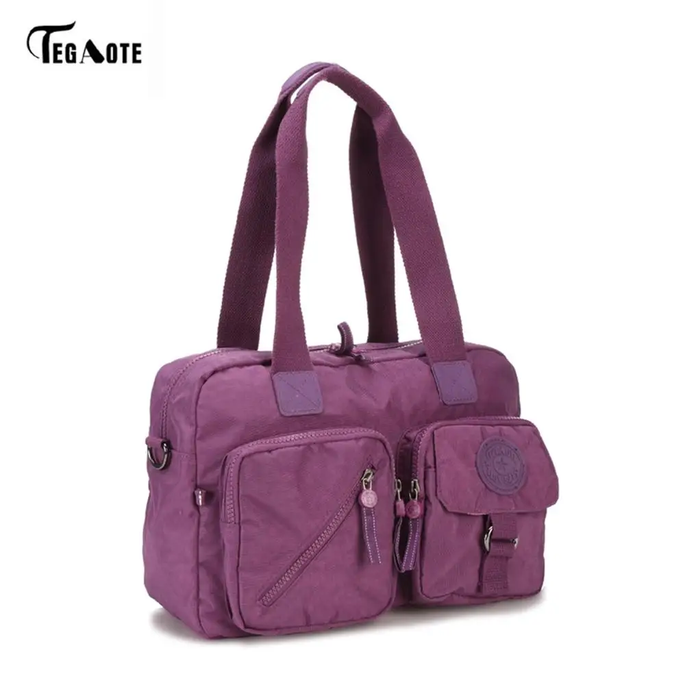 TEGAOTE сумки, женские сумки известных брендов, универсальная нейлоновая сумка с верхней ручкой, повседневная сумка-тоут, женские сумки для покупок, школьная сумка - Цвет: Фиолетовый