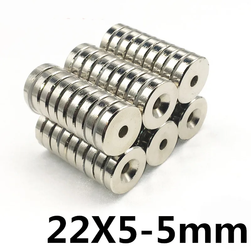 

2pcs 22 x 5 mm Hole 5 mm Super Strong Ring Loop Countersunk Magnet Rare Earth Neo Neodymium Magnets Cylinder 5mm