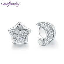 Свадебные серьги с Луной, звездой и бриллиантами, очаровательный дизайн, Настоящее Белое золото 18 карат для жены, лучшее ювелирное изделие на Рождество, подарок