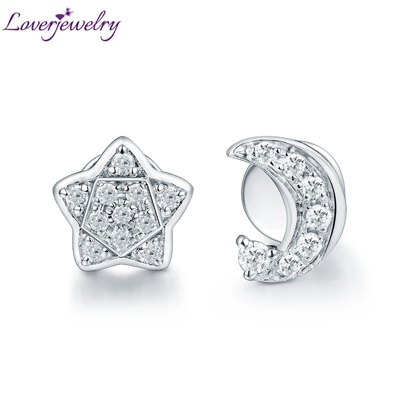 Moon Star Diamond Wedding Earring Charming Design Real 18K White Gold for Wife Christmas Best Fine Jewelry Gift цена Moon Star Diamond Wedding Earring Charming Design Real 18K White Gold for Wife Christmas Best Fine Jewelry Gift цены онлайн