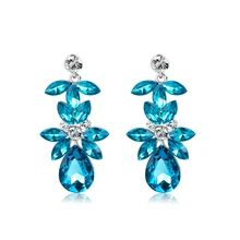 

Fashion Crystal Flower Earrings Water Drop Blue White Red Earrings for Womenr Hot Sale Sweet Elegant Earrings Fine Jewelry