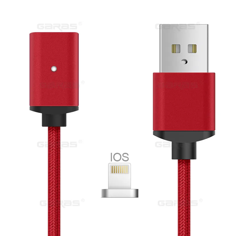 GARAS usb type C/Micro USB/для iphone Магнитный кабель USB-C/type-C быстрое зарядное устройство магнитный кабель для iphone/ipad кабель для мобильного телефона - Цвет: red IOS