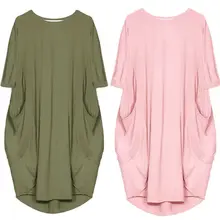 YANDW хип-хоп платья с рукавом повседневные женские мешковатые рубашки итальянские Lagenlook короткие Boho мягкие хлопковые Стрейчевые свободные карманы размера плюс