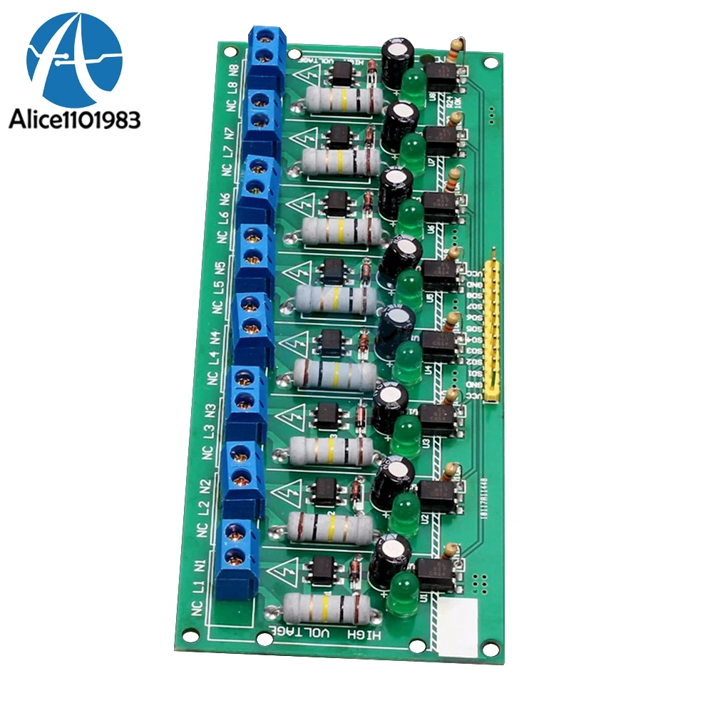 8 Channel Optocoupler Isolation Board - 220V AC Voltage Detection Module For PLC & MCU Testing