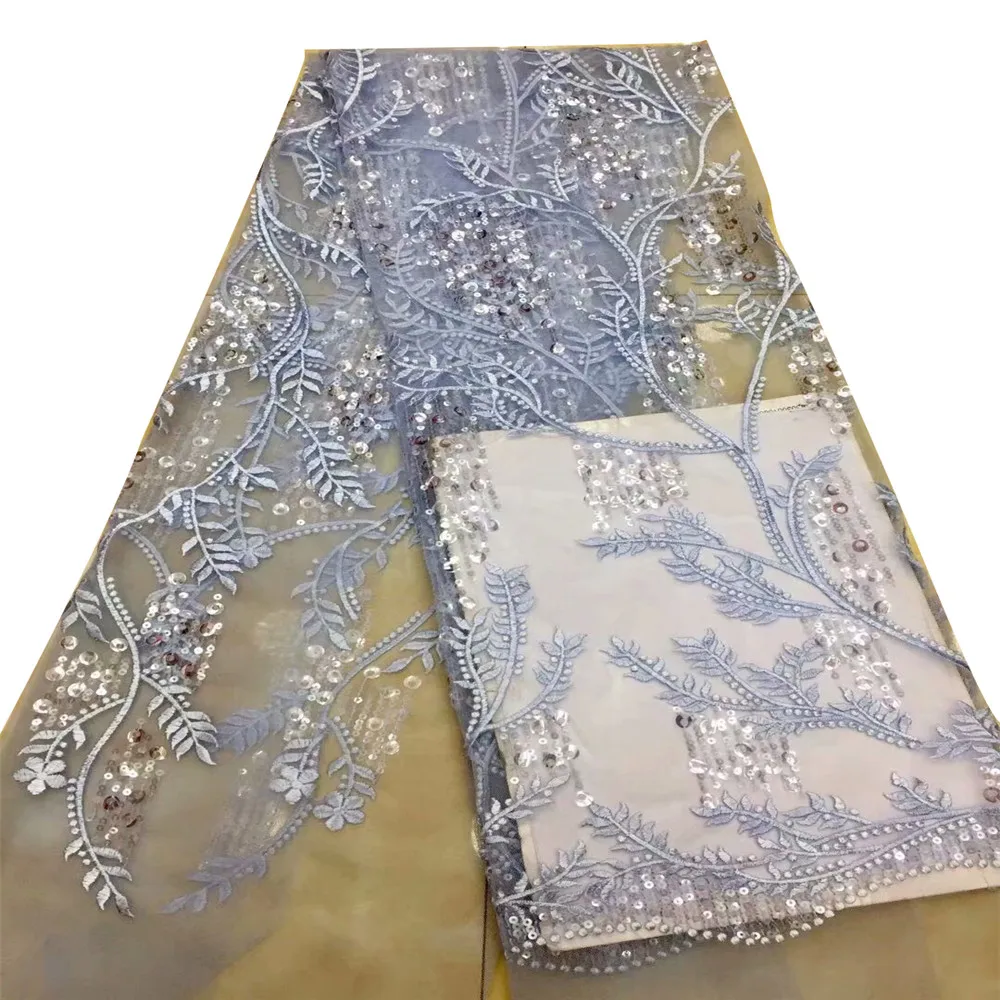 

African High Quality Mesh Laces fabric with sequins 2018 latest French sequin Lace Fabric for party dress X706-2