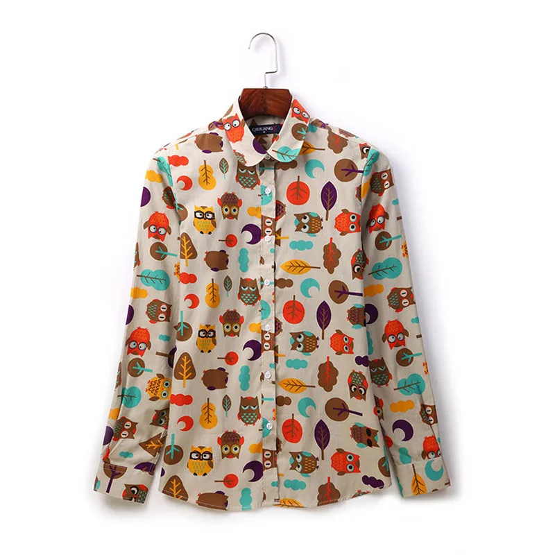 QIHUANG модная женская блузка, хлопковая рубашка с длинным рукавом, винтажная рубашка с отложным воротником, с принтом размера плюс, Женские топы и блузки, S-5XL - Цвет: NZC-003