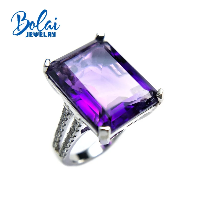

Bolaijewelry,Natural amethyst gemstone Shiny Fashion accessories Ring solid 925 sterling silver for woman gift with jewelry box