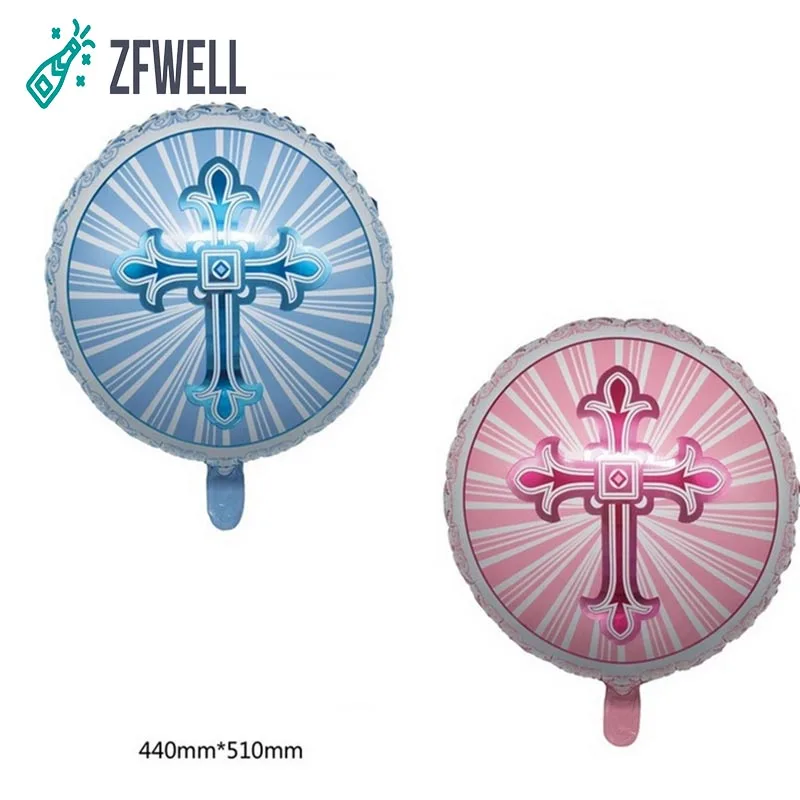 ZFWELL5pz/lot45 * 45 см Пасха голубой розовый крест круглый воздушный шар из фольги
