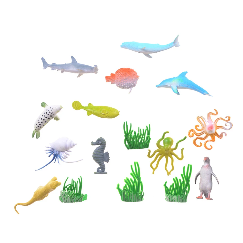 

12pcs/set Plastic Marine Animals Model Toy With Seaweed Figure Ocean Creatures Dolphin Kids Toy Model Gift For Children Kids