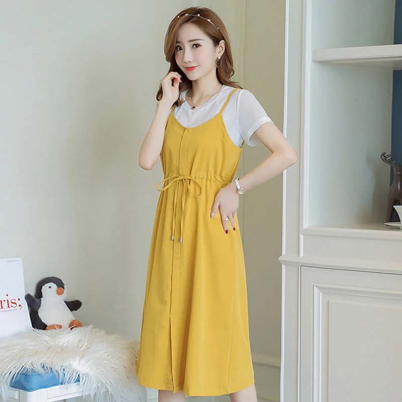 

Maternity Clothes Pregnancy Summer New Breast-feeding T-shirt Sling Dress Two Sets Pregnant Woman Dress Outing Feeding Clothing