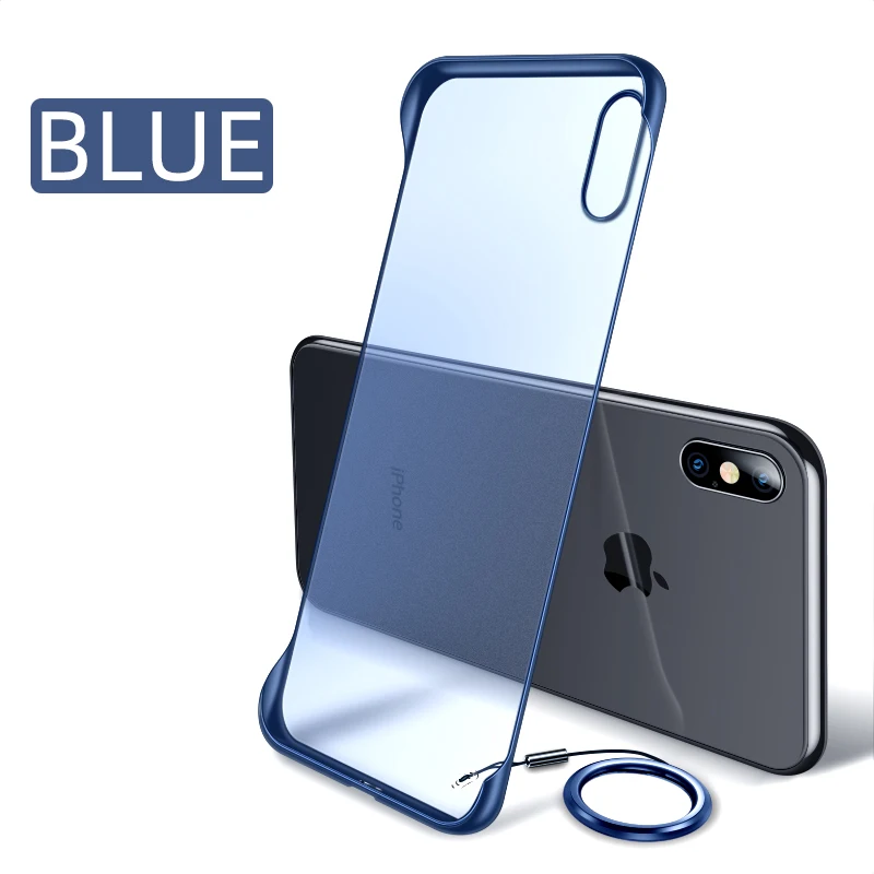 IHaitun роскошный бесборный чехол для телефона iPhone XS MAX XR X Чехлы ультра тонкая задняя крышка для iPhone X 10 7 8 Plus тонкое кольцо ремешок - Цвет: Синий