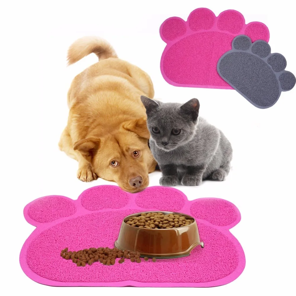 Pet Litter Mat Placemat Paw Shape Plastic Cat Dog Feeding Mat Cute