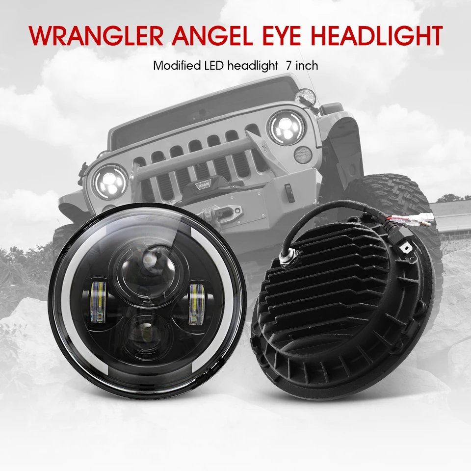 Oslamp 2 шт. " круглый светодиодный фонарь Hi Low Beam DRL Halo Angle Eye для Jeep Wrangler JK TJ грузовик 4x4 внедорожник Мотоцикл