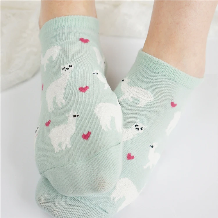 Короткие невидимые маленькие носки для взрослых с сердечками и альпаками; удобные хлопковые носки с изображением животных Ламы из зоопарка
