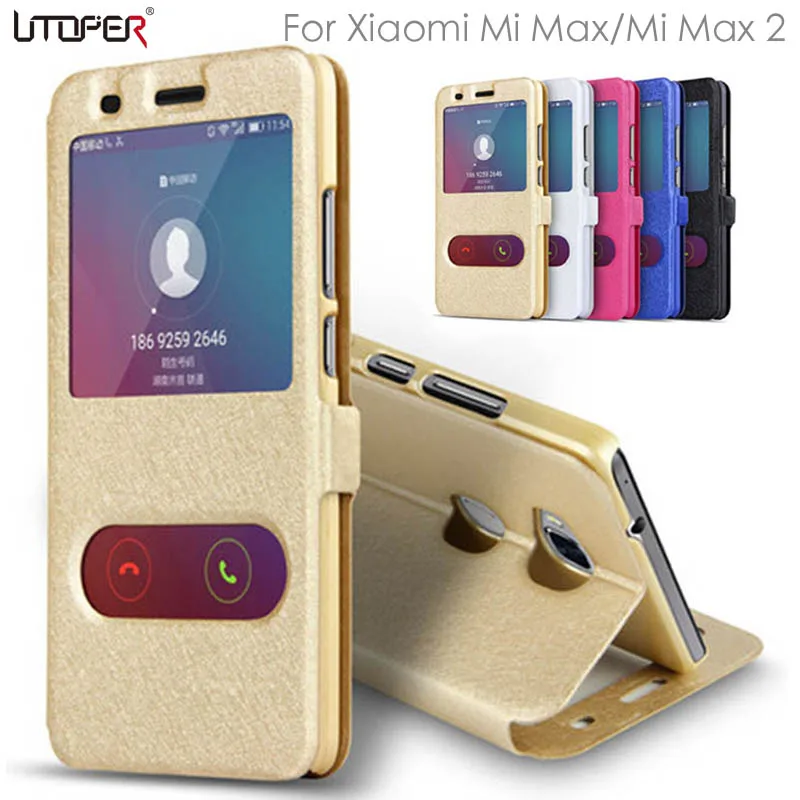 

UTOPER For Xiaomi Mi Max 2 Case Flip Cover Luxury Window View Silk Pattern Leather Case For Xiaomi Xiomi Mi Max Mi Max 2 Cover