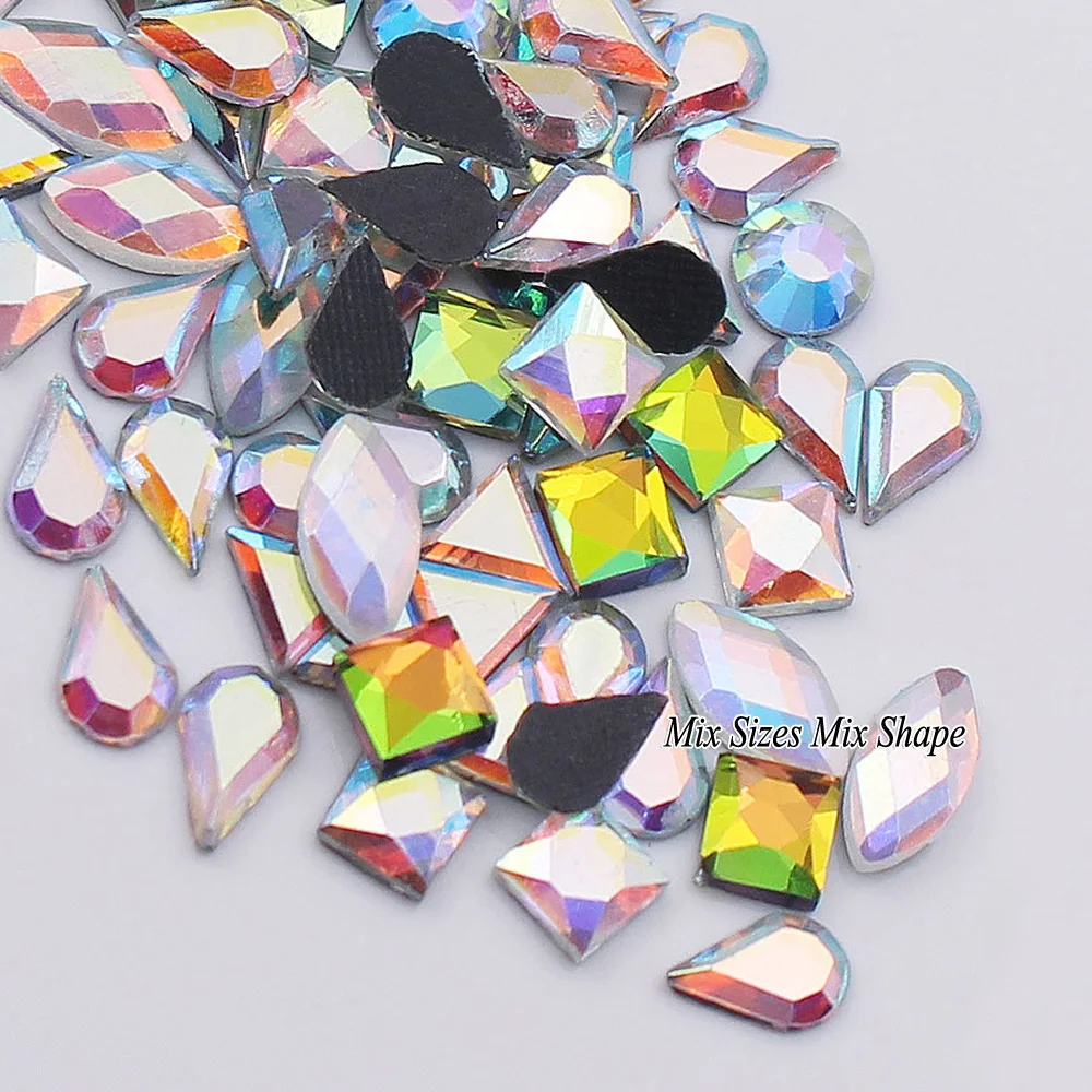 

Evening Dress decoration High Quality Crystal AB Stone Mix Size Mix Shape Crystal Glass Hotfix Rhinestone For Wedding Decoration