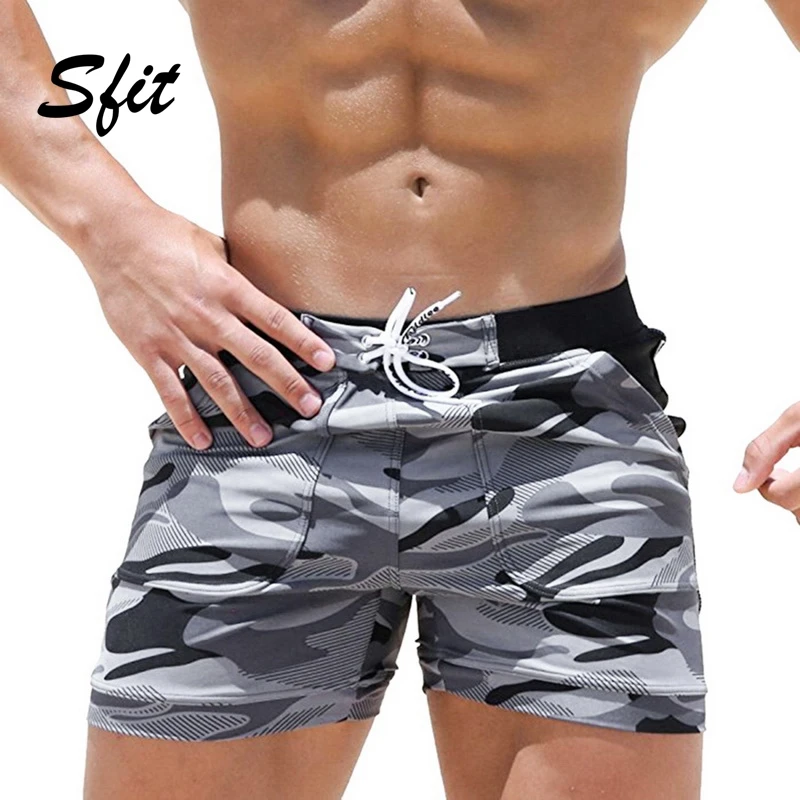 

Sfit Summer Men's Beach Casual Shorts Swimming Trunks Quick drying Drawstring Fitness Workout Loose Camouflage Sports Short 2019